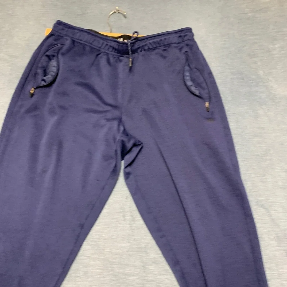 Eddie Bauer Ankle Jogger Pants Mens L Navy Tapered Leg Drawstring Zip Pockets
